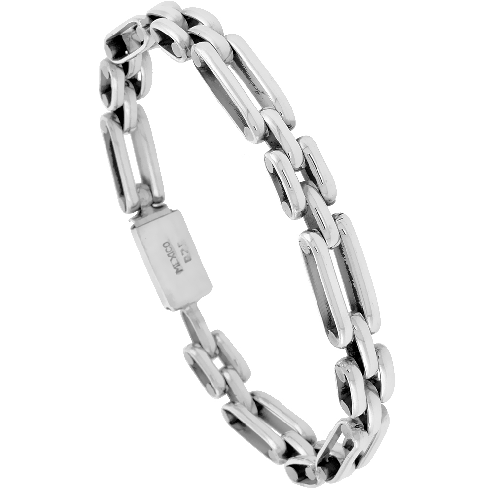 STERLING SILVER BAR LINK BRACELET 5/16 INCH WIDE, SIZES 8, 8.5 & 9 INCH