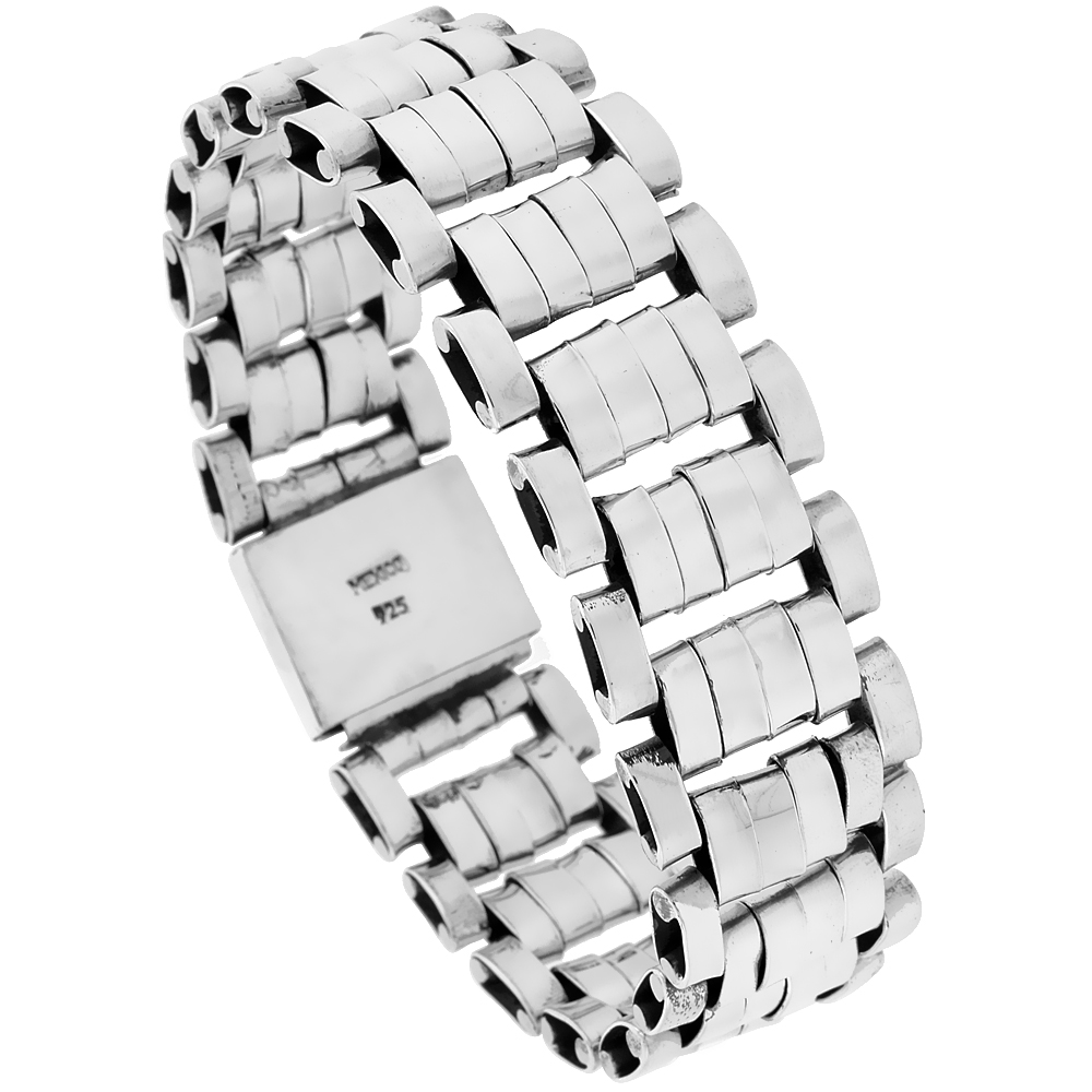 STERLING SILVER LARGE HANDMADE 6-ROW BAR LINK BRACELET 3/4 INCH WIDE, SIZES 8, 8.5 & 9 INCH