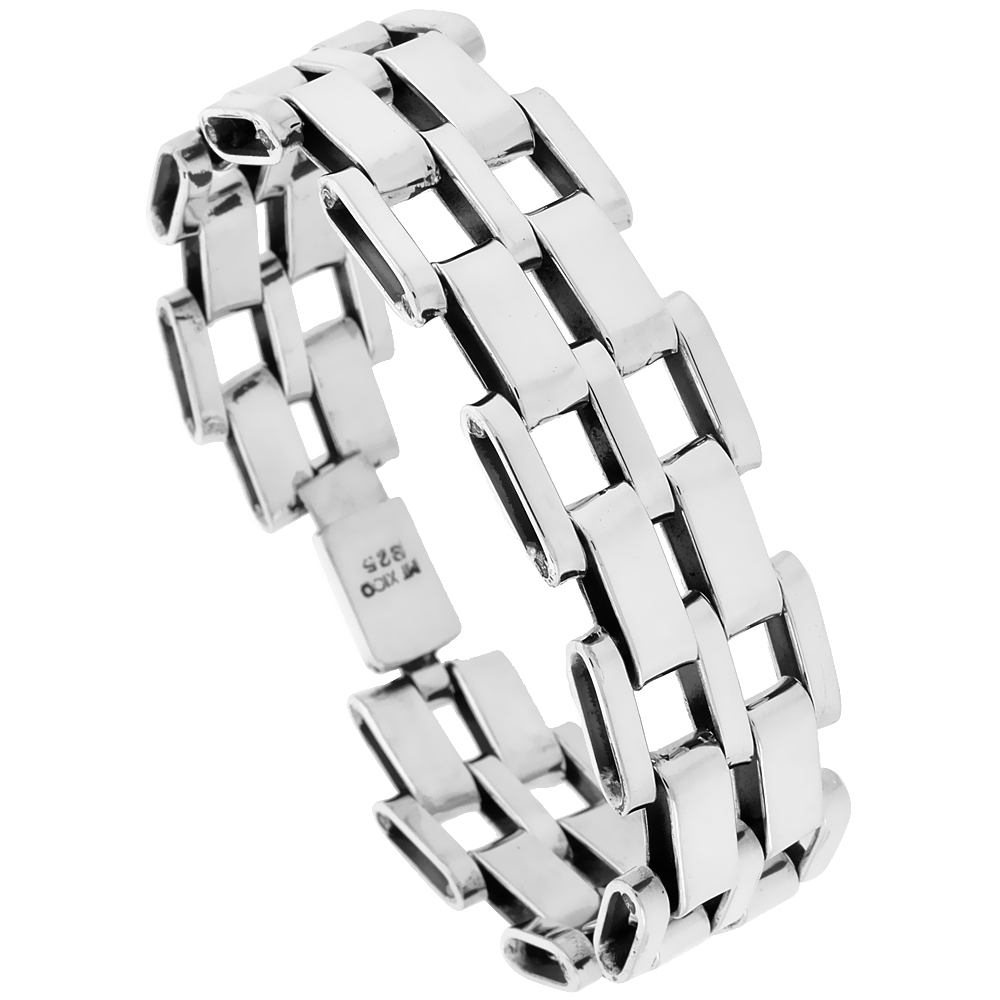 STERLING SILVER LARGE HANDMADE PANTERA TYPE LINK BRACELET 3/4 INCH WIDE, SIZES 8, 8.5 & 9 INCH