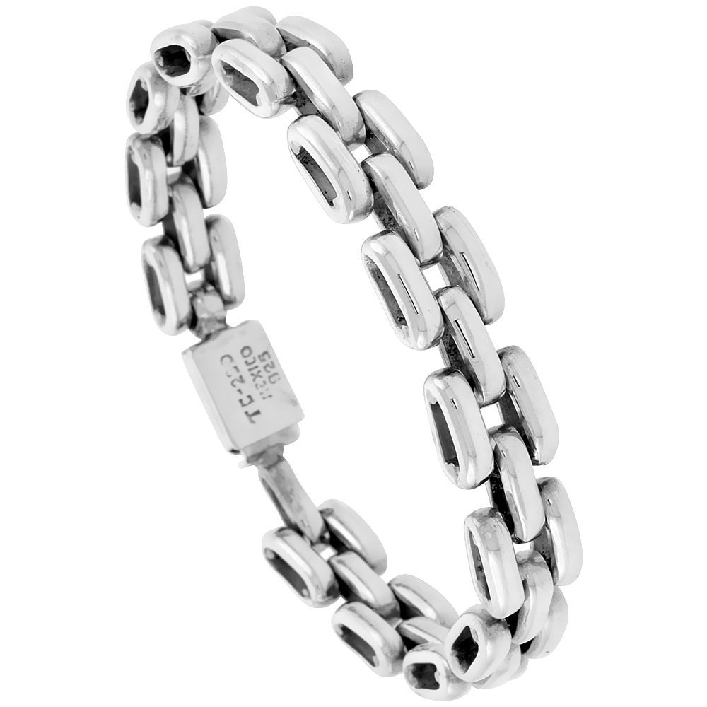 STERLING SILVER PANTERA TYPE LINK BRACELET 1/2 INCH WIDE, SIZES 8, 8.5 & 9 INCH