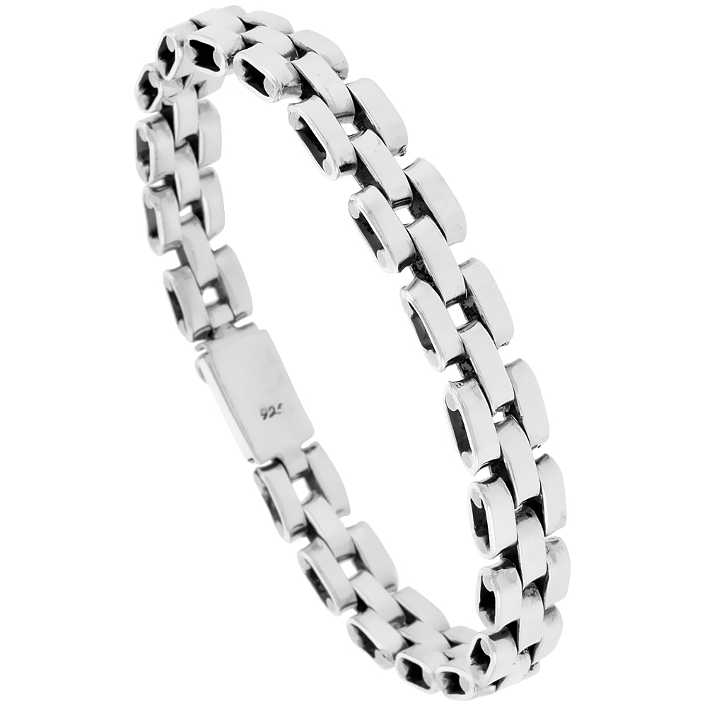 STERLING SILVER PANTERA TYPE LINK BRACELET 1/2 INCH WIDE, SIZES 8, 8.5 & 9 INCH