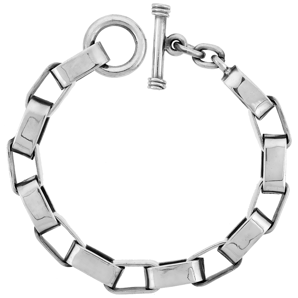 STERLING SILVER OVAL CUT-OUT LINK BRACELET TOGGLE CLASP HANDMADE 1/2 INCH WIDE, SIZES 8, 8.5 & 9 INCH