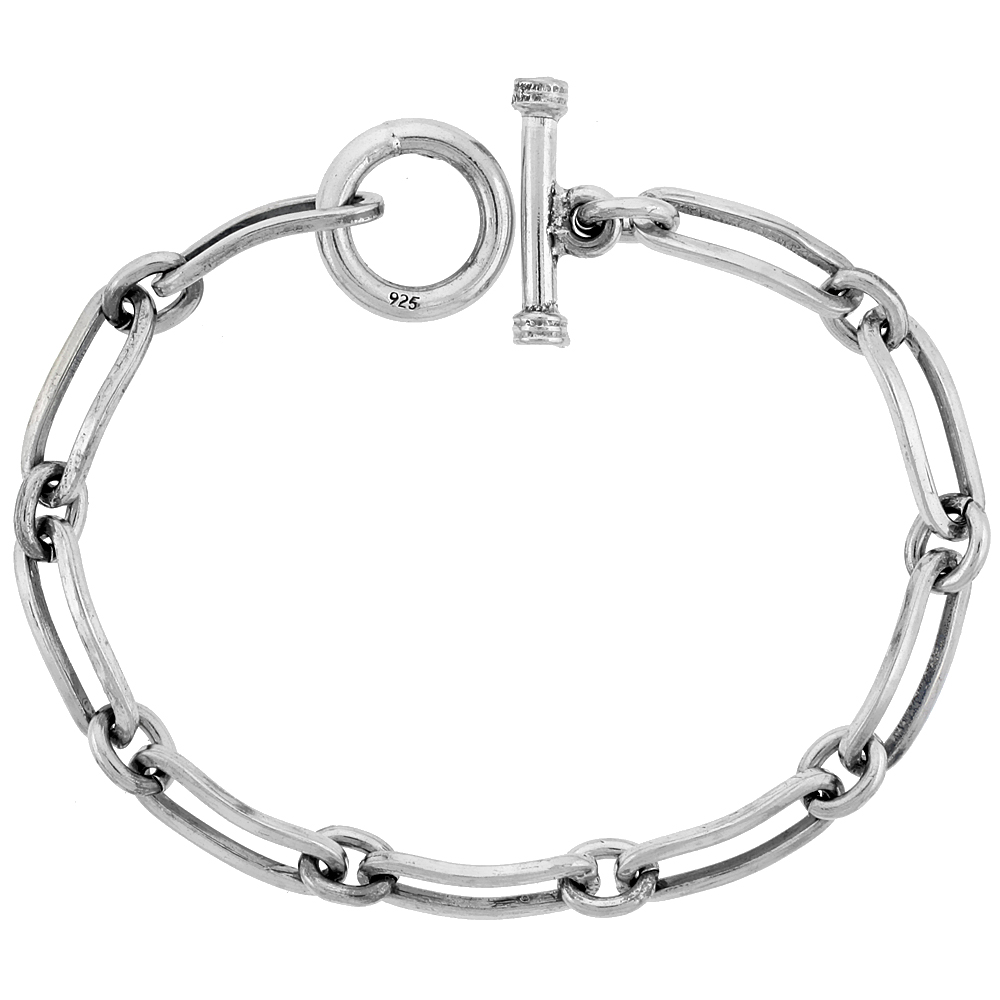 STERLING SILVER OVAL CUT-OUT LINK BRACELET TOGGLE CLASP HANDMADE 5/16 INCH WIDE, SIZES 8, 8.5 & 9 INCH