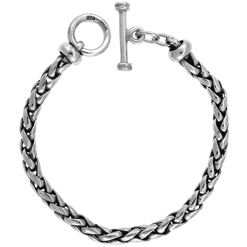 STERLING SILVER HANDMADE WHEAT LINK BRACELET 1/4 INCH WIDE, SIZES 8, 8.5 & 9 INCH
