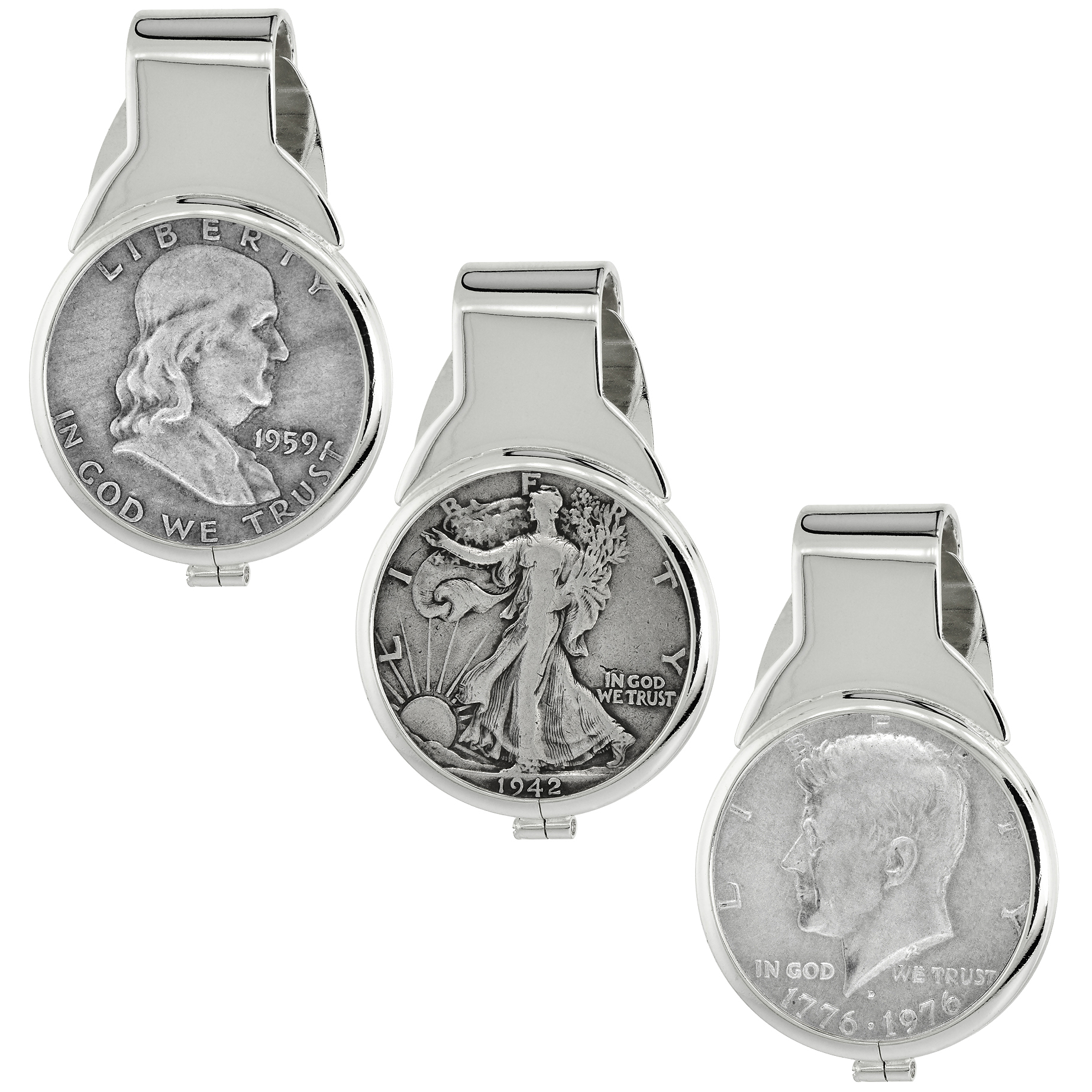 STERLING SILVER HALF DOLLAR MONEY CLIP SPRING BACK WITHOUT COIN