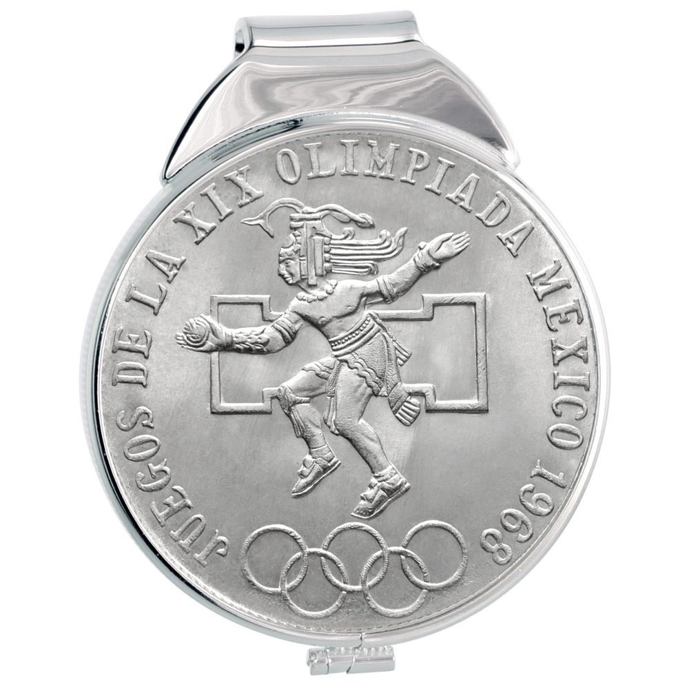 STERLING SILVER MEXICAN 25 PESOS MONEY CLIP SPRING BACK WITH 1968 MEXICO OLYMPICS COIN