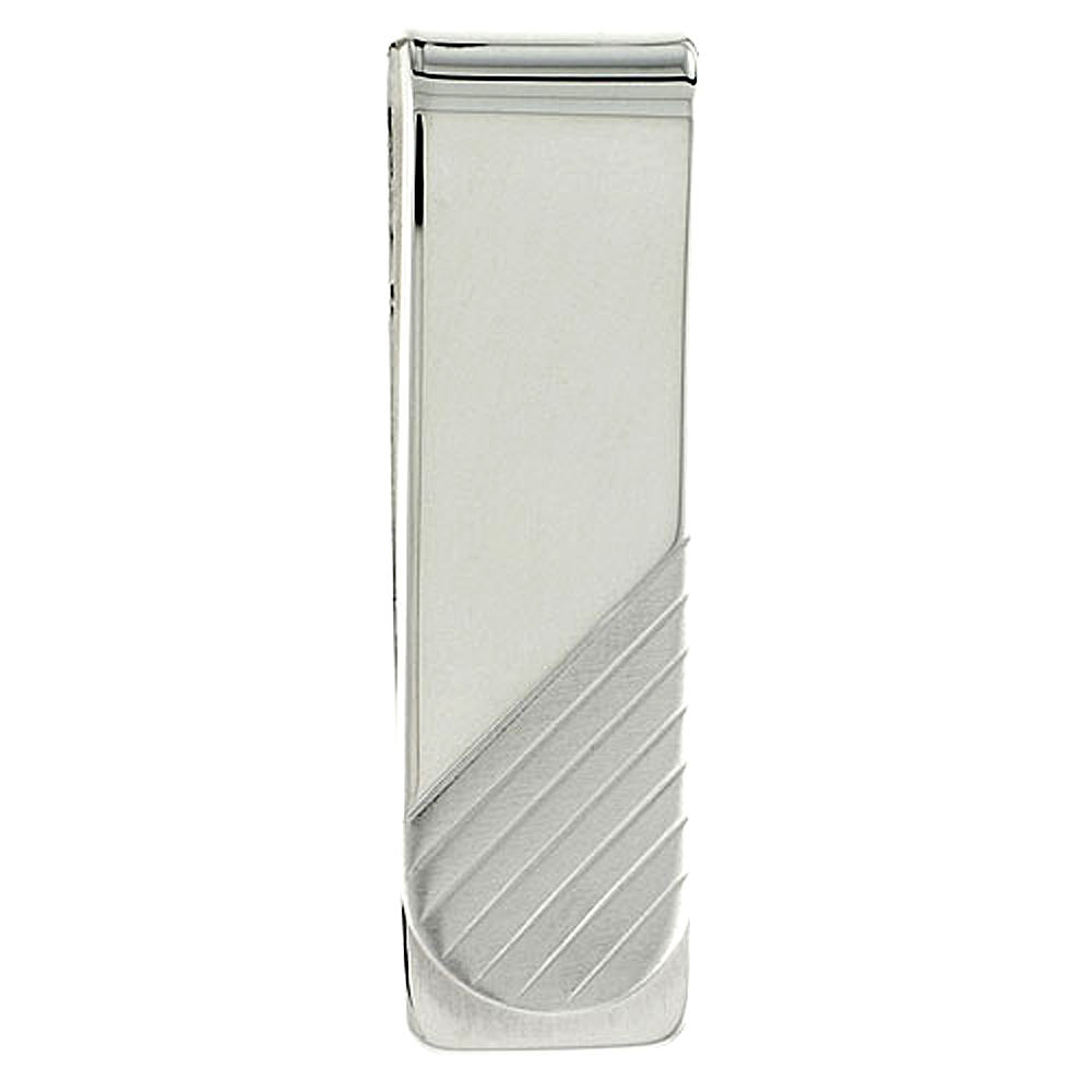 STERLING SILVER MONEY CLIP DIAGONAL STRIPES MADE IN ITALY, 5/8 X 2 INCH