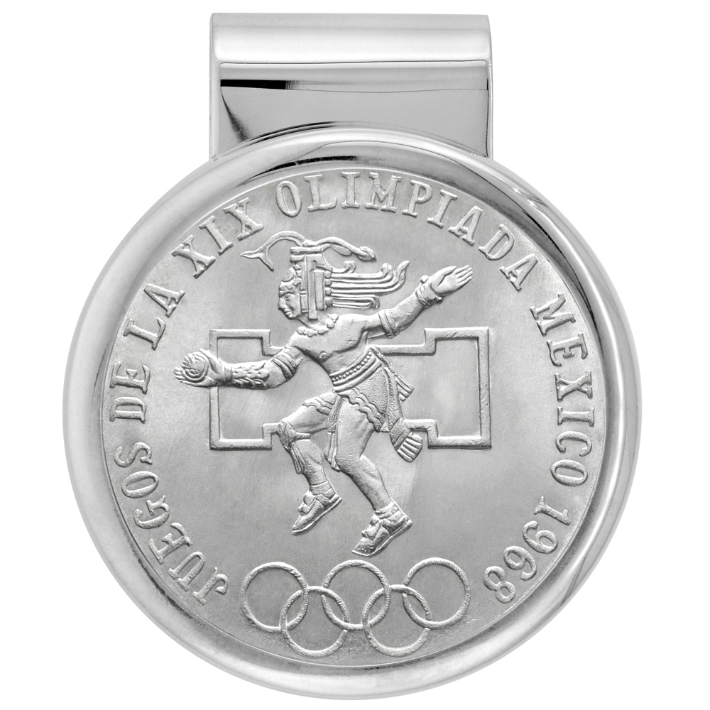 STERLING SILVER MEXICAN 25 PESOS MONEY CLIP WITH MEXICO OLYMPICS COIN
