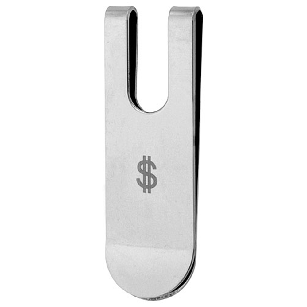 STAINLESS STEEL MONEY CLIP WITH DOLLAR SIGN, 2 5/16 INCH