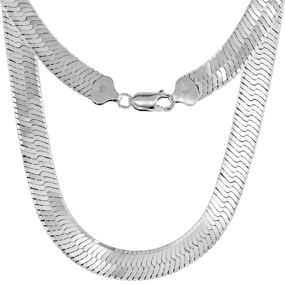 THICK STERLING SILVER 9MM HERRINGBONE NECKLACES & BRACELETS FOR WOMEN AND MEN BEVELED EDGES NICKEL FREE ITALY 7-30 INCH