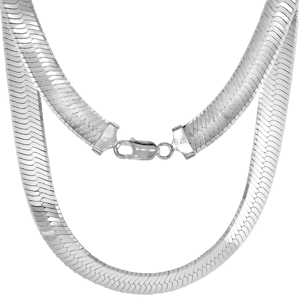 THICK STERLING SILVER 10MM HERRINGBONE NECKLACES & BRACELETS FOR WOMEN AND MEN BEVELED EDGES NICKEL FREE ITALY 7-30 INCH