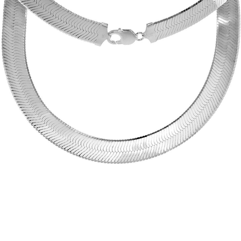 STERLING SILVER 13MM HERRINGBONE NECKLACES & BRACELETS FOR WOMEN AND MEN BEVELED EDGES NICKEL FREE ITALY 8-30 INCH