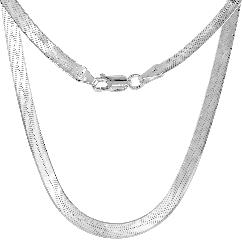 Sterling Silver 4mm Herringbone Necklaces &amp; Bracelets for Women and Men Beveled Edges Nickel Free Italy 7-30 inch
