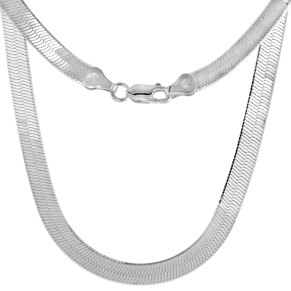 STERLING SILVER 5MM HERRINGBONE NECKLACES & BRACELETS FOR WOMEN AND MEN BEVELED EDGES NICKEL FREE ITALY 7-30 INCH