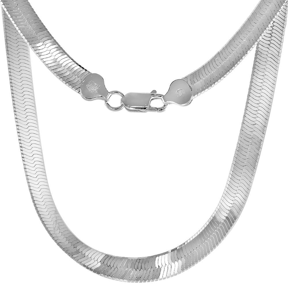 STERLING SILVER 7MM HERRINGBONE NECKLACES & BRACELETS FOR WOMEN AND MEN BEVELED EDGES NICKEL FREE ITALY 7-30 INCH