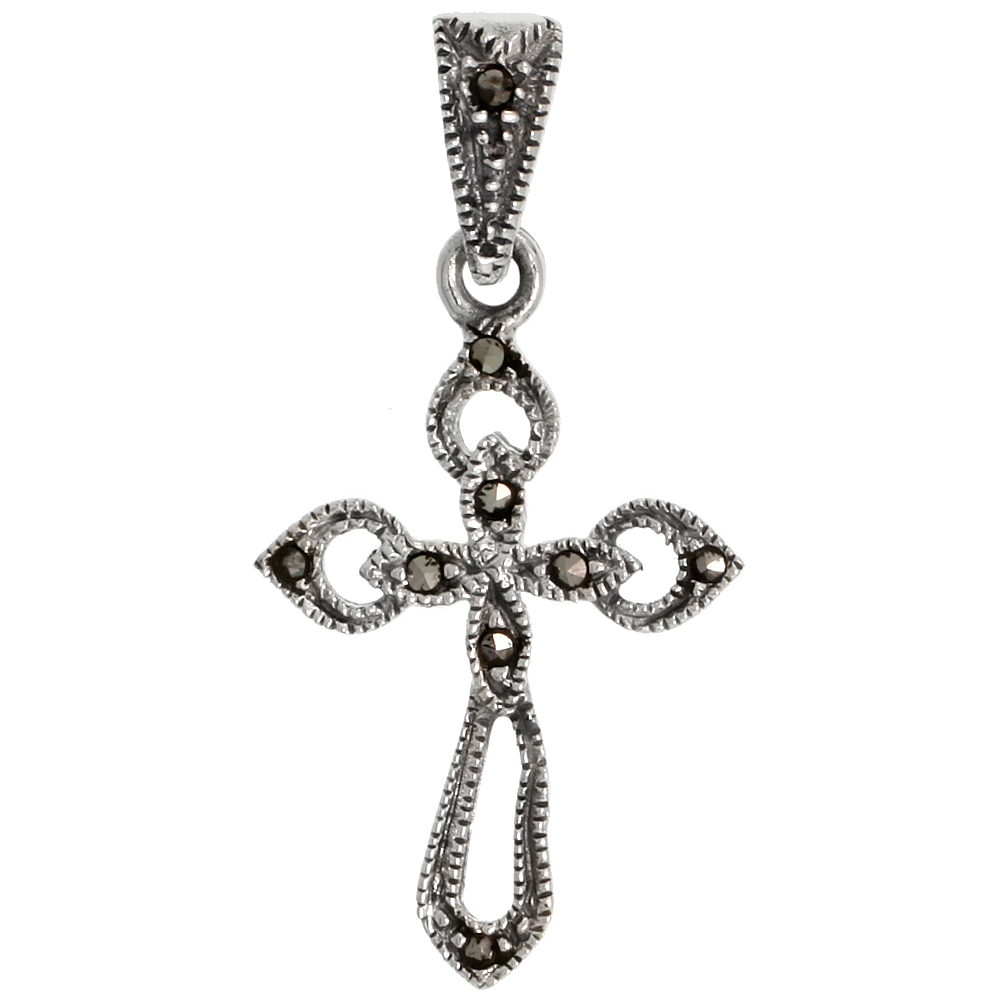 STERLING SILVER MARCASITE CROSS POMMEE PENDANT, 1 1/4" (31 MM) TALL