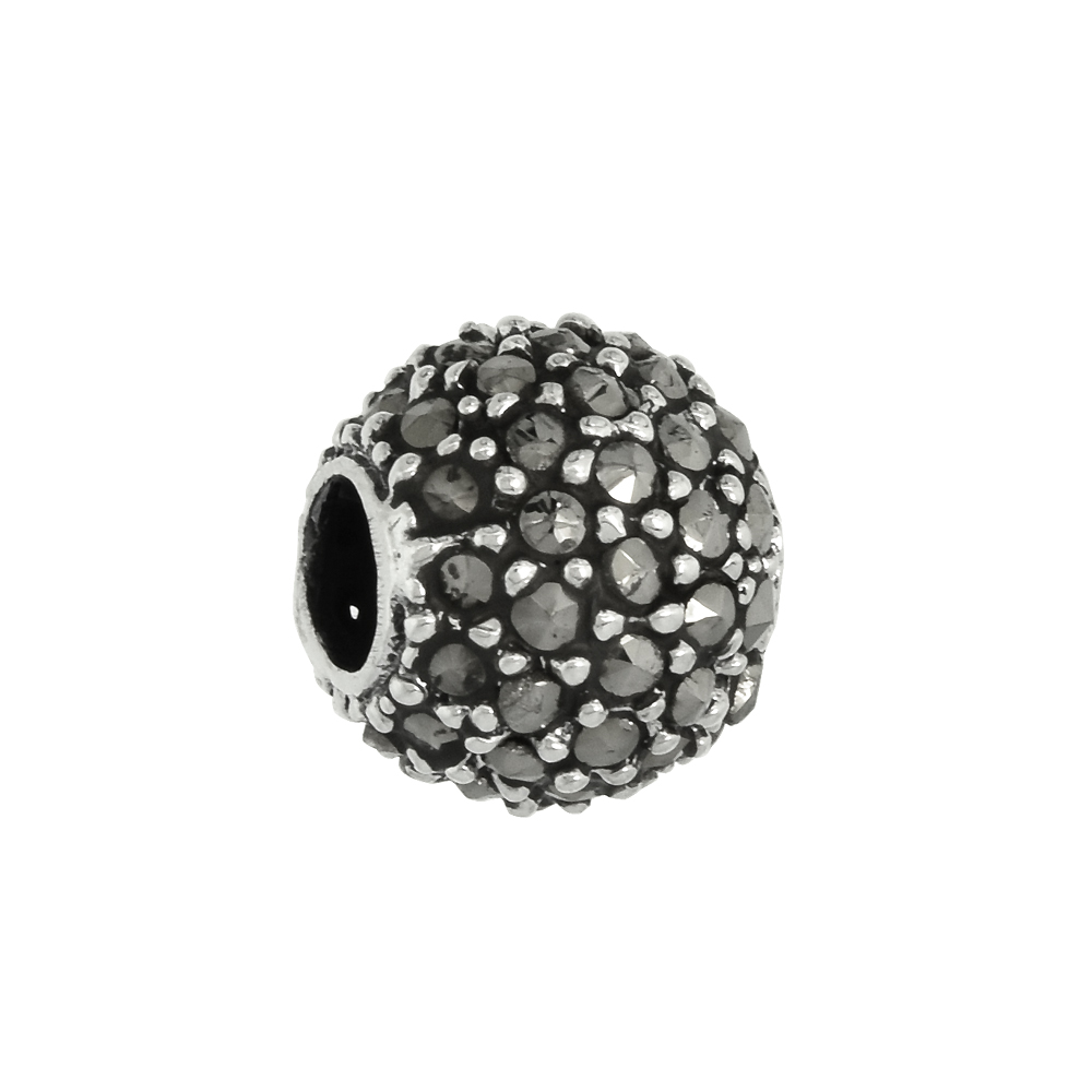 STERLING SILVER 10MM MARCASITE BEAD CHARM