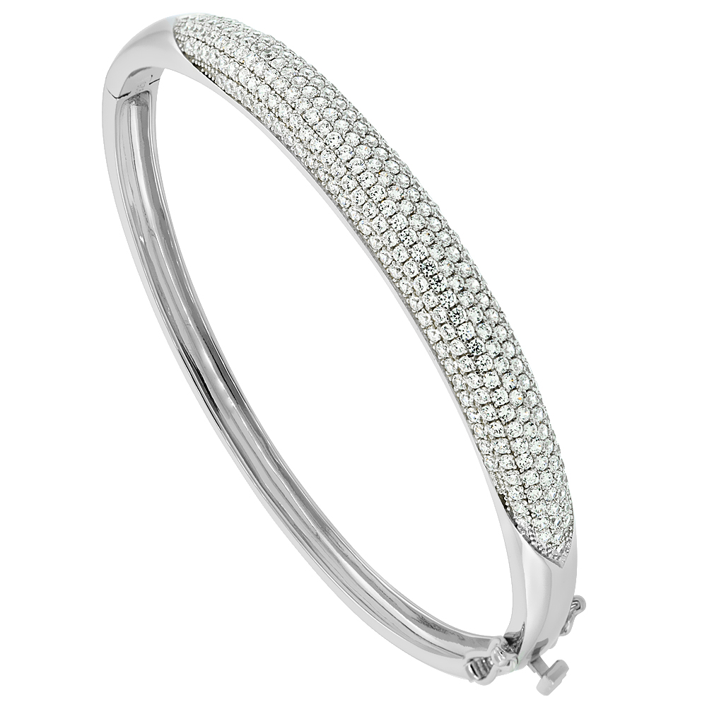 Sterling Silver Cubic Zirconia Lavish Bangle Micro Pave High Polish, fits 6.5 inch wrists