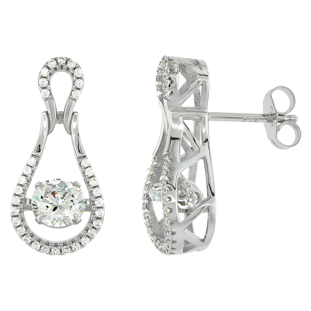 Sterling Silver Dancing CZ Teardrop Post Earrings, 3/8 inch wide