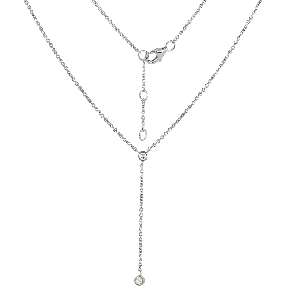 Sterling Silver Cubic Zirconia Y Necklace Bezel Set Rhodium Finish 18 - 20 inch