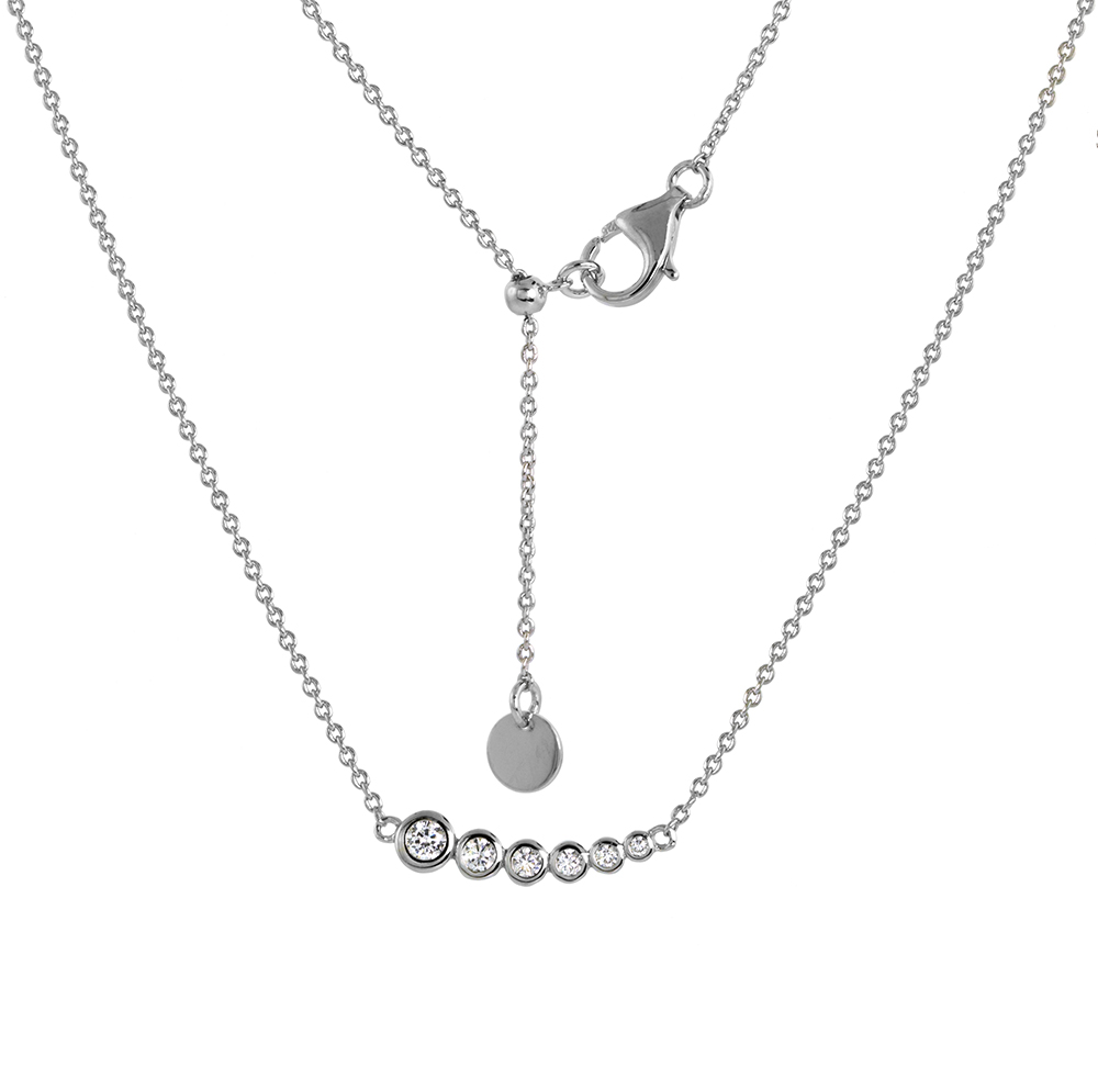 Small Sterling Silver Graduated CZ Journey Necklace Bezel Set Rhodium Finish 16 - 17 inch