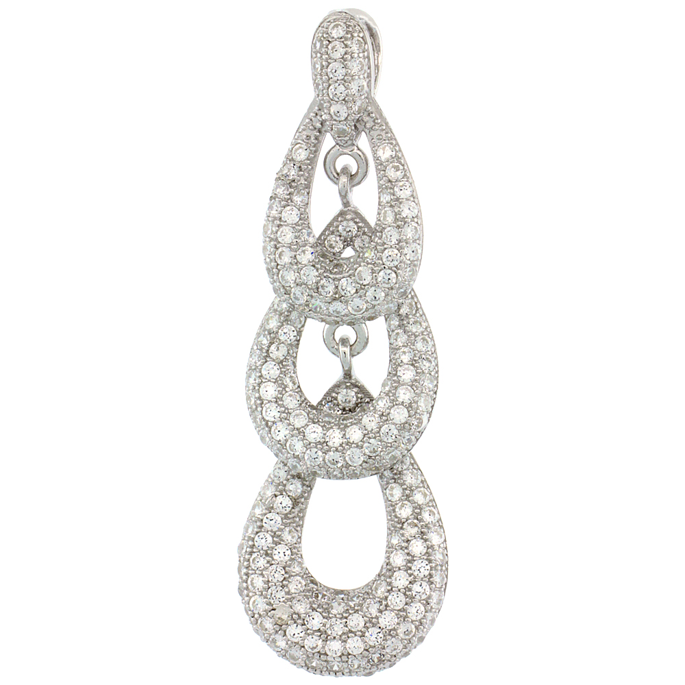 Sterling Silver Micro Pave Cubic Zirconia Three Drop Open Pear Shape Dangling Pendant White Stones