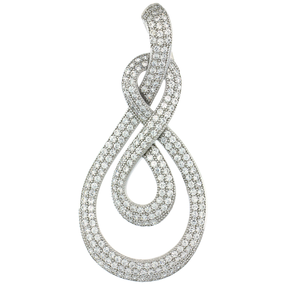 Sterling Silver Micro Pave Cubic Zirconia Open Double Infinity Pendant White Stones