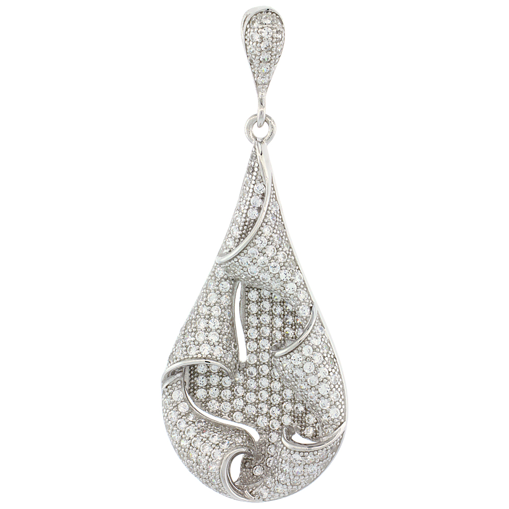 Sterling Silver Micro Pave Cubic Zirconia Pear Shell Shape Pendant White Stones
