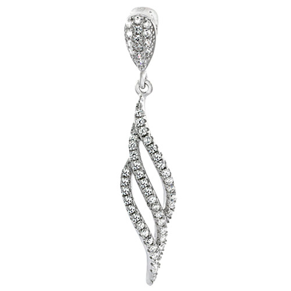 Sterling Silver Triple Swirl Micro Pave CZ Pendant, 1 7/16 inch long