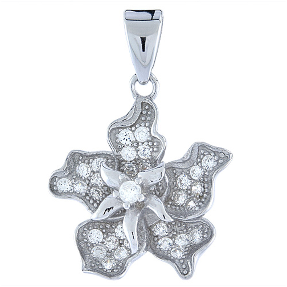 Sterling Silver Micro Pave CZ Orchid Pendant, 21/32 inch long