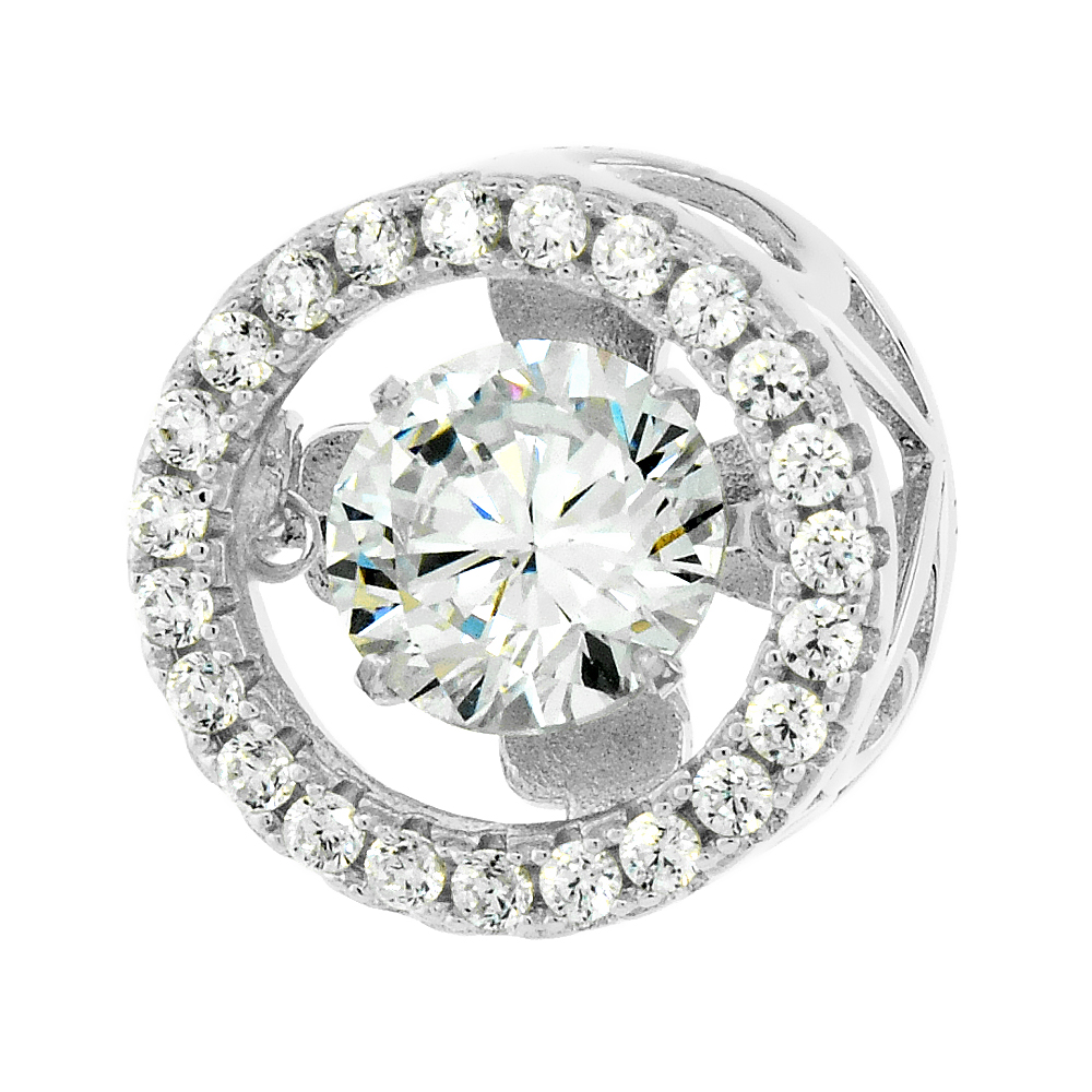 Sterling Silver Dancing CZ Round Halo Necklace Micro Pave, 1/2 inch wide