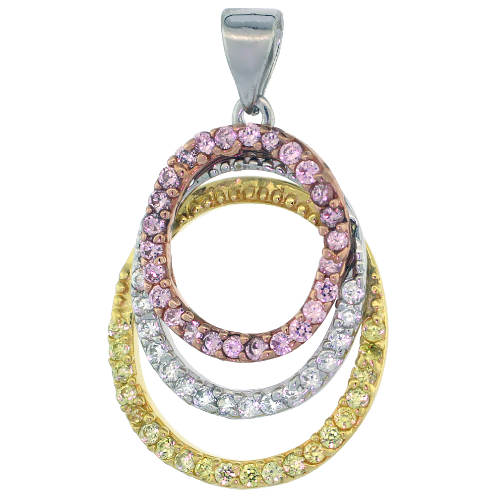 Sterling Silver Graduating Circles Micro Pave CZ Pendant Tri-Color Finish, 15/16 inch in diameter