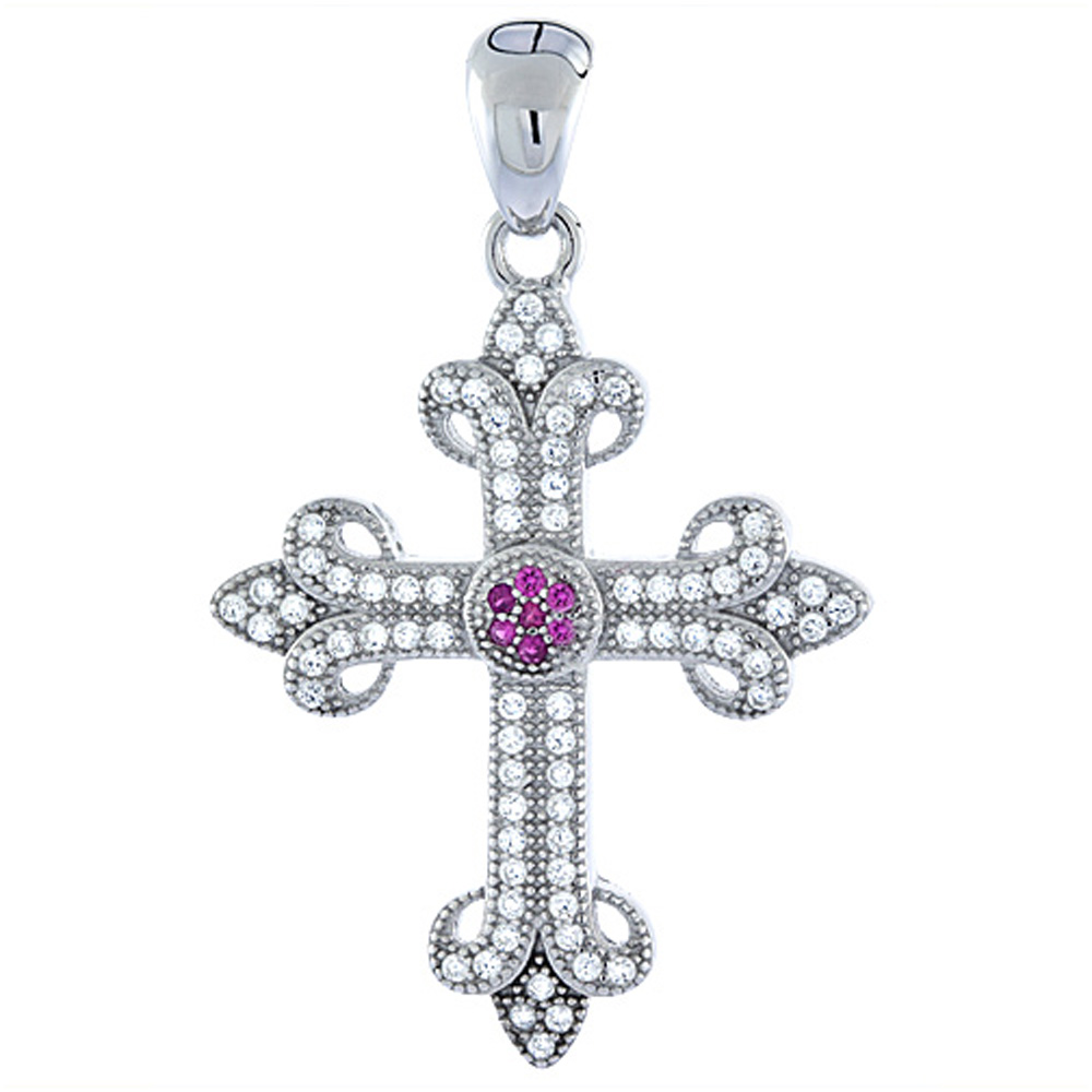 Sterling Silver Fleur-de-lis Cross Pendant, 1 1/8 inch long