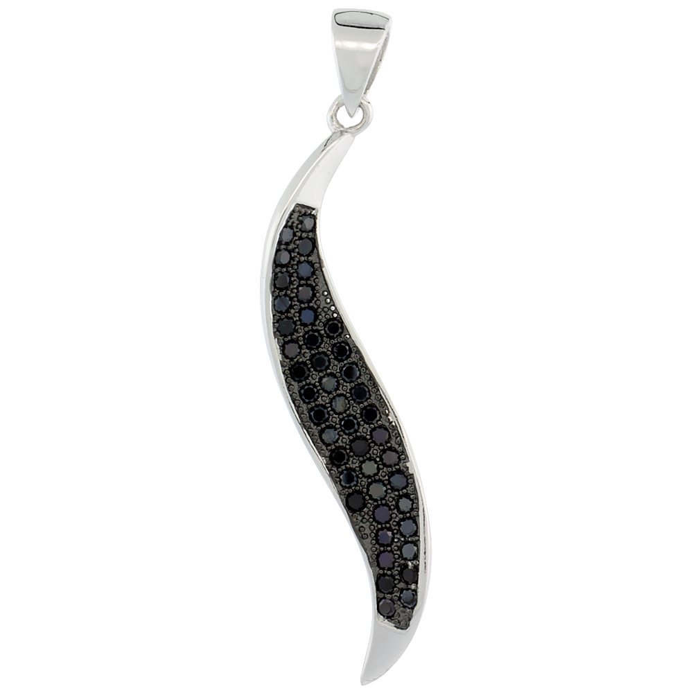 Sterling Silver Micro Pave Cubic Zirconia Twisted Pendant Black Stones