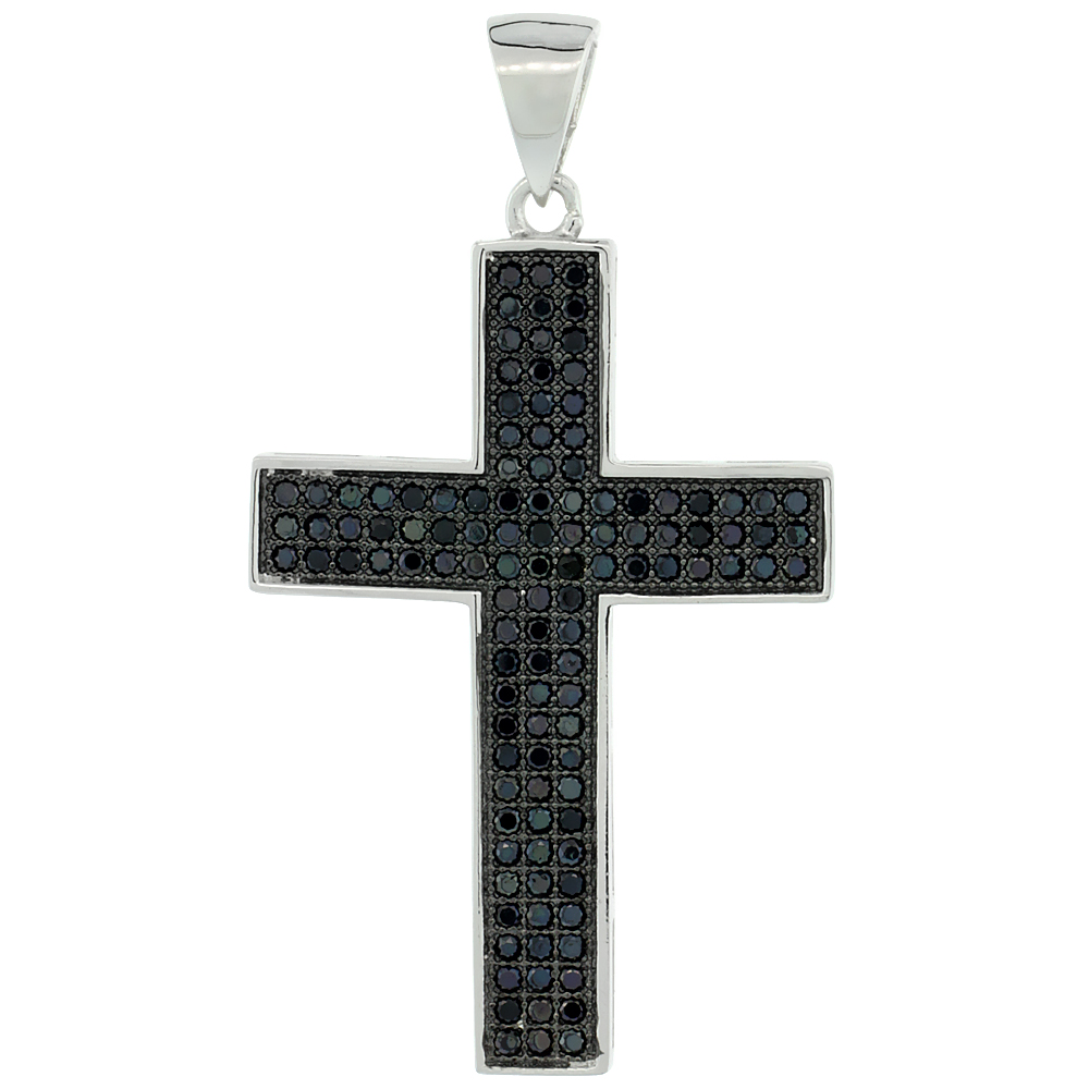 Sterling Silver Micro Pave Cubic Zirconia Cross Pendant Black Stones