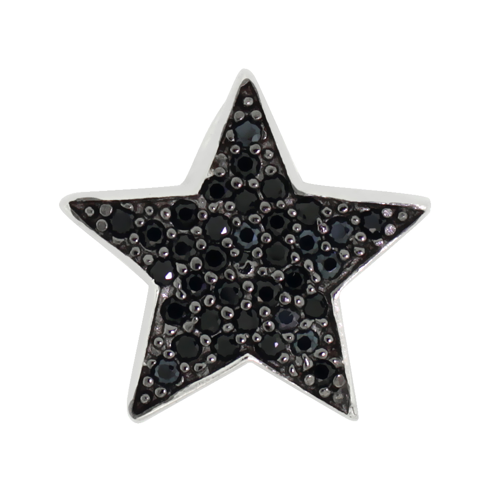 Sterling Silver Star Micro Pave CZ Pendant Black Rhodium Finish, 9 /16 inch long