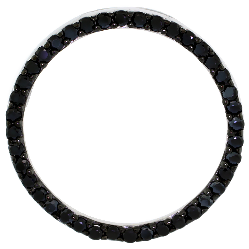 Sterling Silver Floating Circle Micro Pave CZ Pendant Black Rhodium Finish, 7/8 inch in diameter