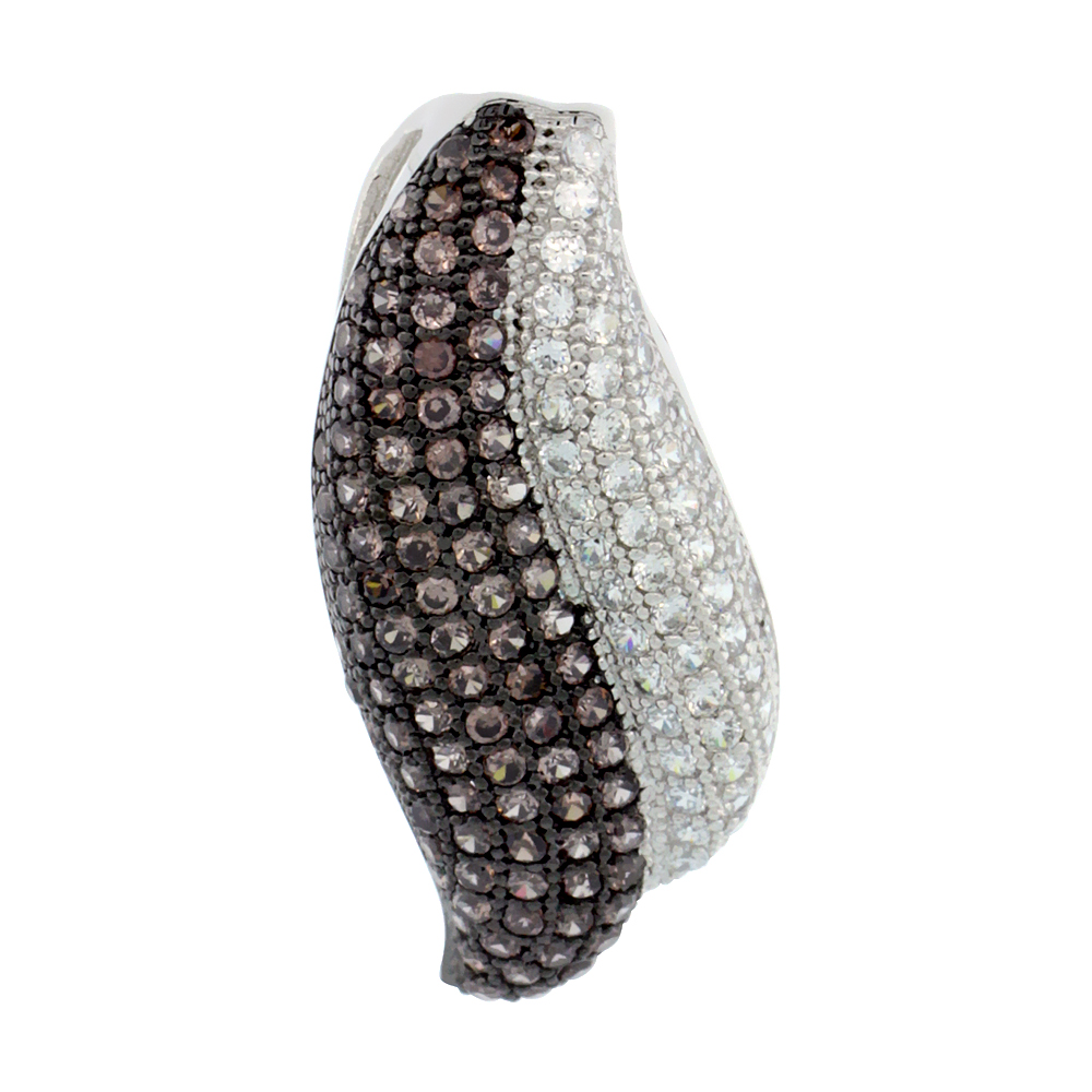 Sterling Silver Micro Pave Cubic Zirconia Leaf Pendant In Two tone White & Brown Stones