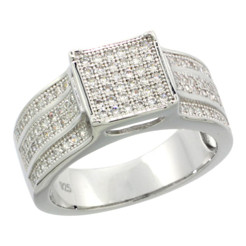 STERLING SILVER CUBIC ZIRCONIA MICRO PAVE SQUARE BAND, SIZES 6 TO 9
