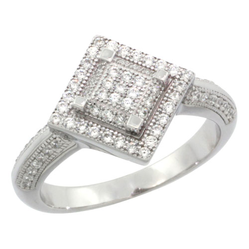 STERLING SILVER CUBIC ZIRCONIA MICRO PAVE DIAMOND CUT SHAPE RING, SIZES 6 TO 9