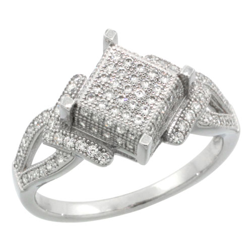 STERLING SILVER CUBIC ZIRCONIA MICRO PAVE DIAMOND CUT SHAPE RING, SIZES 6 TO 9