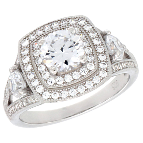 LADIES STERLING SILVER ROUND STONE MICRO PAVE CZ RING 1/4 INCH WIDE, SIZES 6 - 9