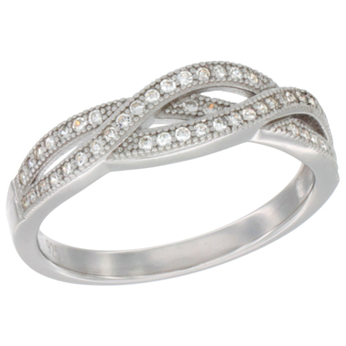 LADIES STERLING SILVER WRAP STYLE MICRO PAVE CZ RING 1/4 INCH WIDE, SIZES 6 - 9
