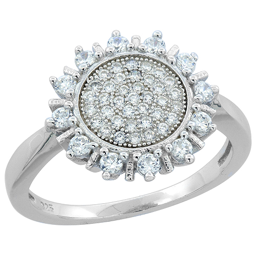 STERLING SILVER MICRO PAVE CZ SUNFLOWER RING, 9/16 INCH WIDE, SIZES 6 - 9