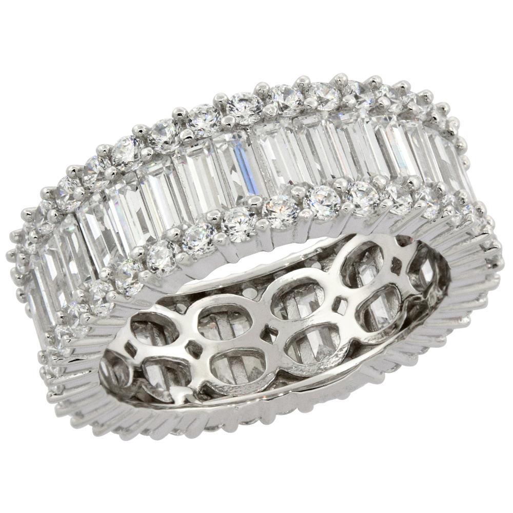STERLING SILVER MICRO PAVE CUBIC ZIRCONIA ETERNITY WEDDING RING 5MM, SIZES 6 - 9