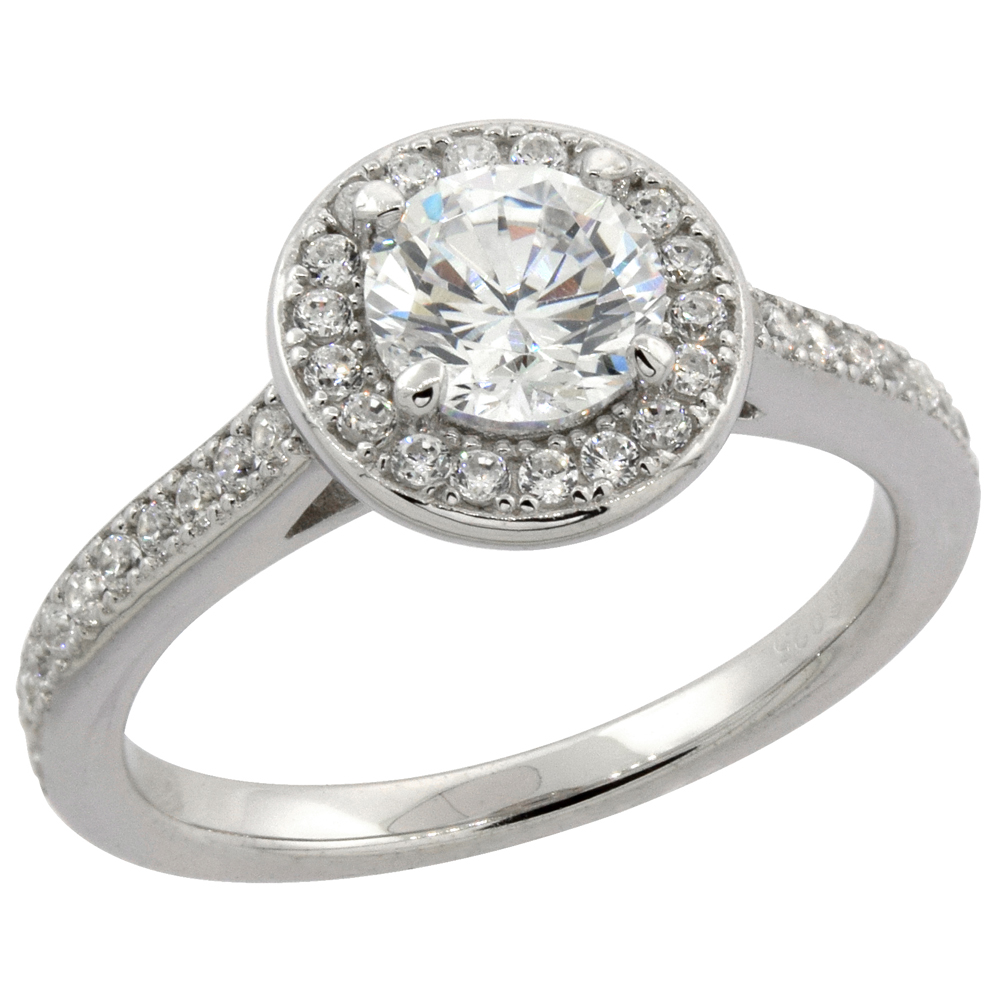 STERLING SILVER MICRO PAVE CUBIC ZIRCONIA 0.50CT. (5MM) RING, SIZES 6 - 10