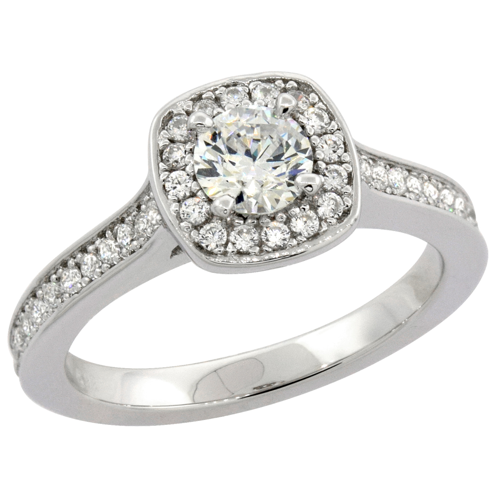 STERLING SILVER MICRO PAVE CUBIC ZIRCONIA 0.50CT RING ROUND 5MM, SIZES 6 - 10