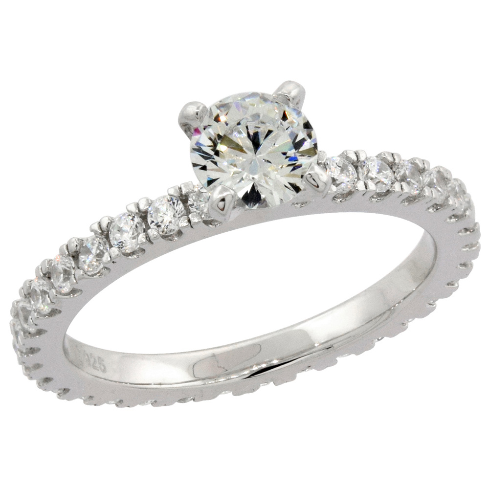 STERLING SILVER MICRO PAVE CUBIC ZIRCONIA 0.50CT. RING ROUND 5MM, SIZES 6 - 8