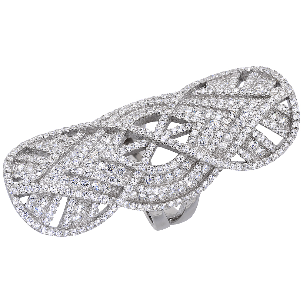 STERLING SILVER CUBIC ZIRCONIA LONG RING MICRO PAVE INFINITY 2 INCH LONG, SIZES 6 - 9