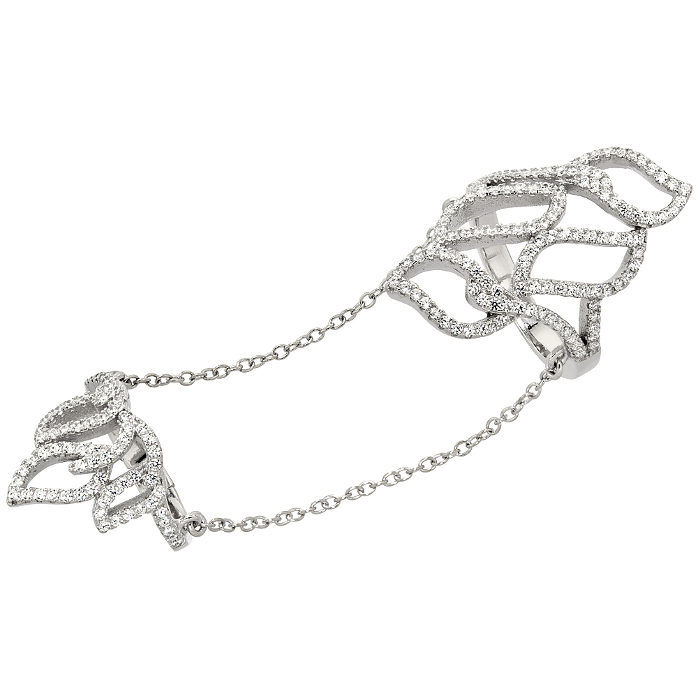 STERLING SILVER CUBIC ZIRCONIA SLAVE RING FLAMES MICRO PAVE 1 3/16 INCHES LONG, SIZES 6 - 9